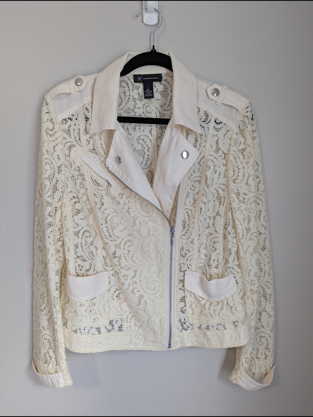 INC International Concepts Ivory Lace Moto Jacket